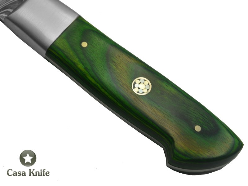 Faca Cheff para colecionador forjado em aço damasco. Empunhadura em Pakawood, 27 cm