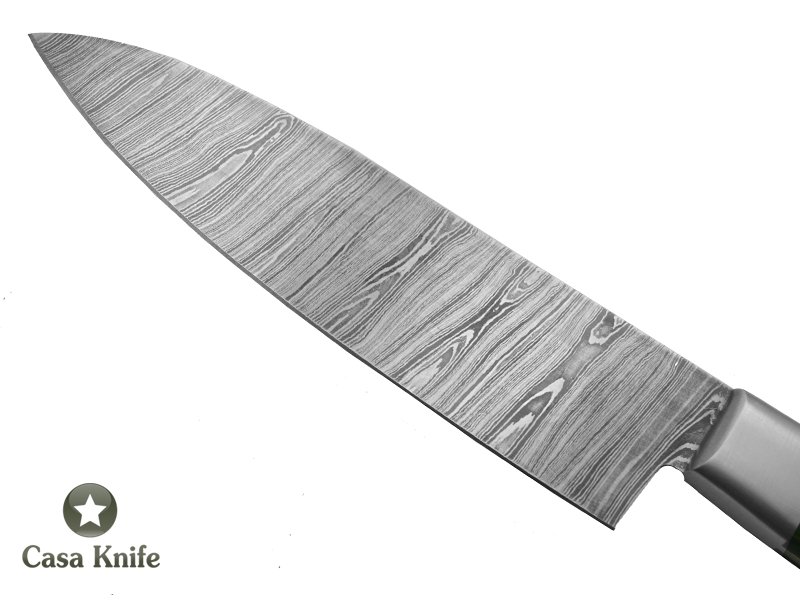 Faca Cheff para colecionador forjado em aço damasco. Empunhadura em Pakawood, 27 cm