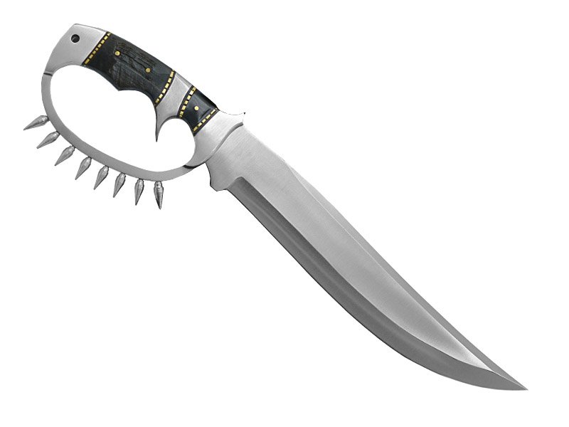 Adaga de combate full tang forjada em aço D2. Empunhadura em chifre de carneiro, 44 cm