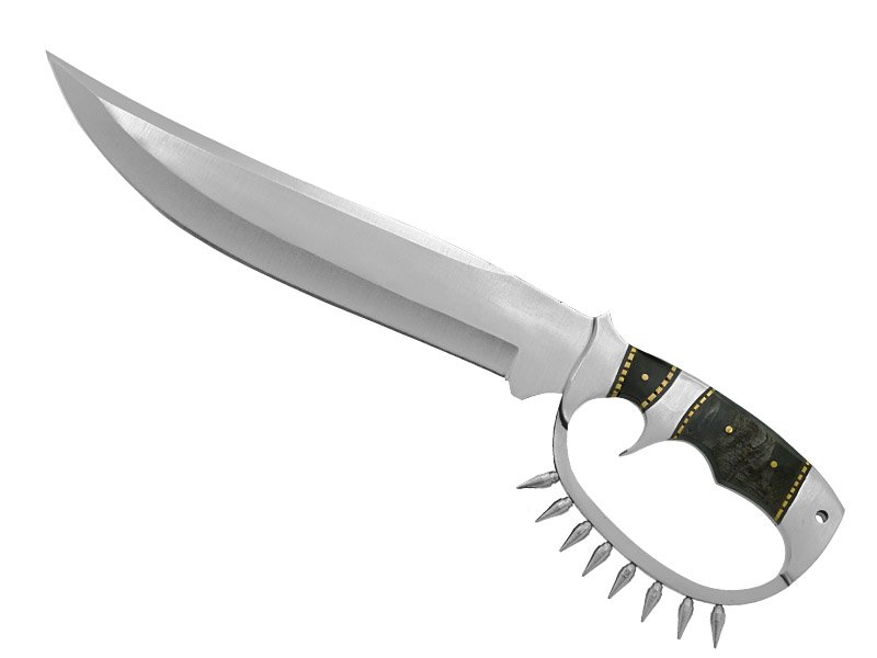 Adaga de combate full tang forjada em aço D2. Empunhadura em chifre de carneiro, 44 cm