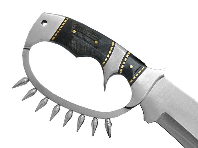 Adaga de combate full tang forjada em aço D2. Empunhadura em chifre de carneiro, 44 cm