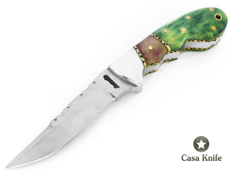 Adam Shaw faca em aço inoxidável com empunhadura em osso de camelo tingido 16 cm