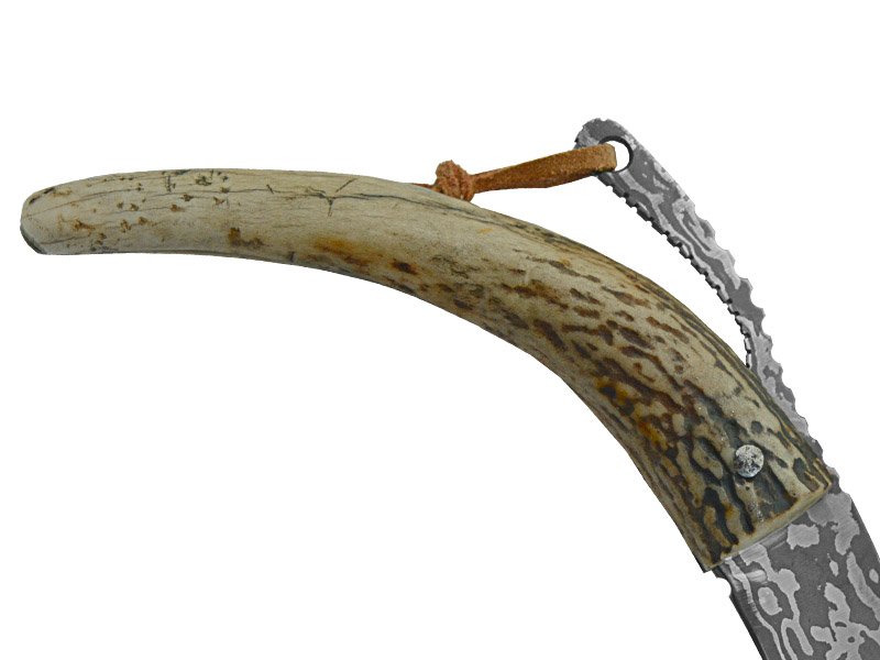 Adelar Filippon Canivete Friction Folder para colecionador em aço damasco. Empunhadura em chifre de cervo, 21 cm