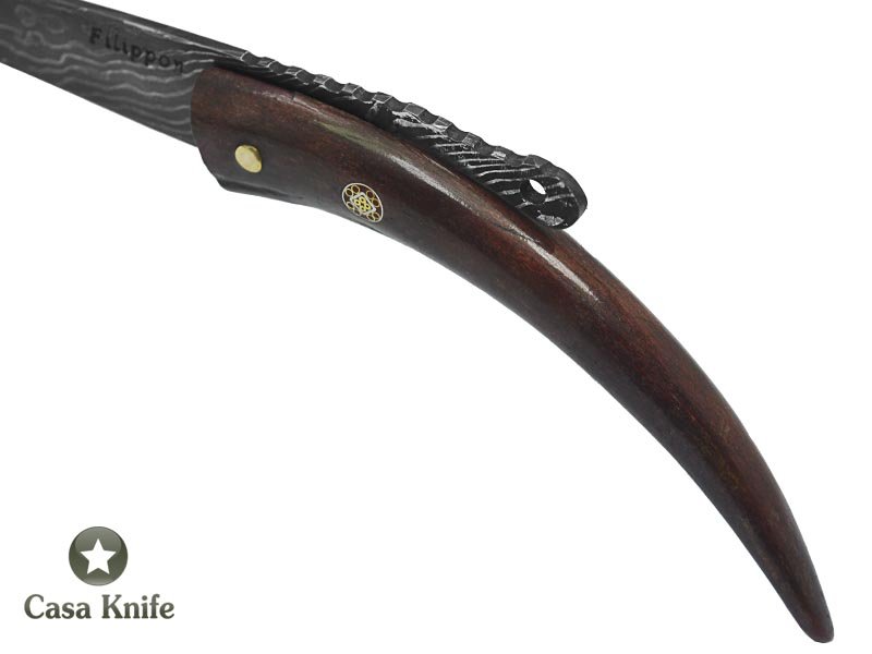 Adelar Filippon Canivete Friction Folder para colecionador em aço damasco com empunhadura em chifre de cervo, 24 cm