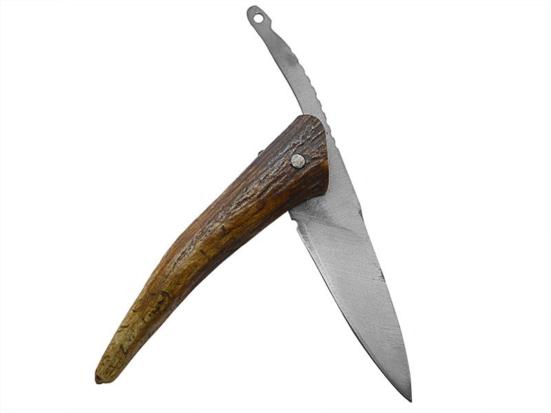 Adelar Filippon Canivete Friction Folder para colecionador em aço san mai. Empunhadura em chifre de cervo, 19 cm