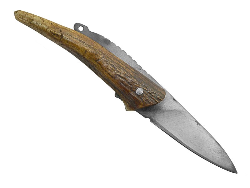 Adelar Filippon Canivete Friction Folder para colecionador em aço san mai. Empunhadura em chifre de cervo, 19 cm