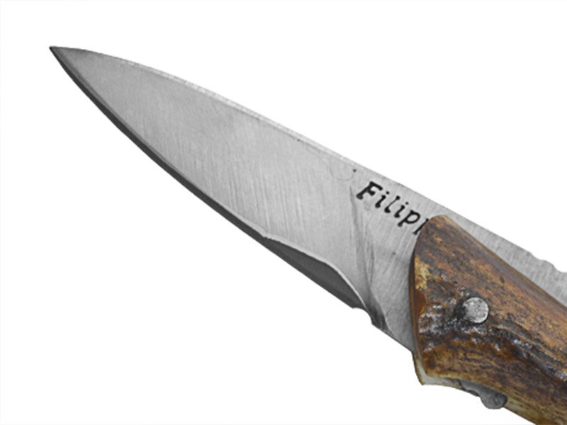 Adelar Filippon Canivete Friction Folder para colecionador em aço san mai. Empunhadura em chifre de cervo, 19 cm