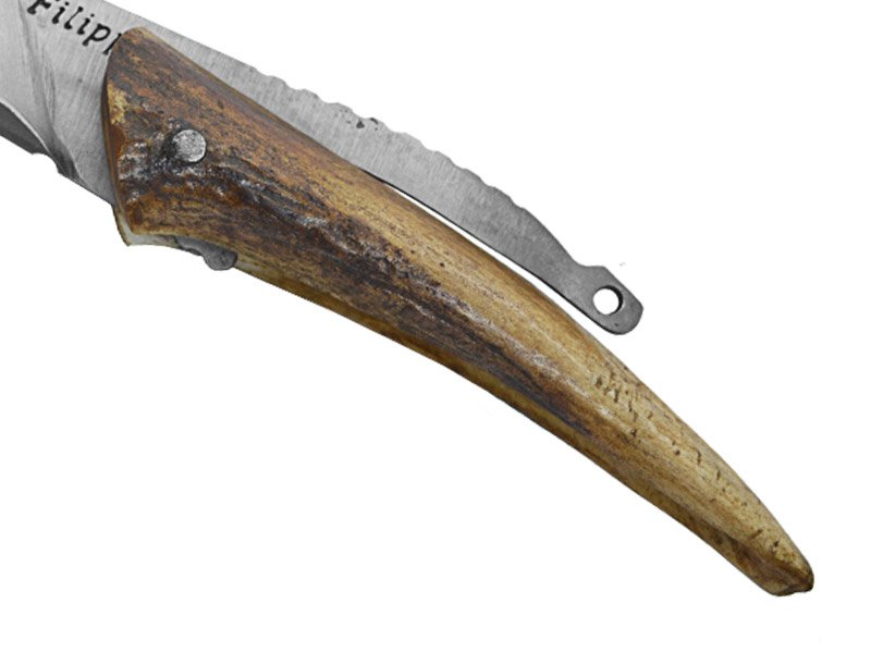 Adelar Filippon Canivete Friction Folder para colecionador em aço san mai. Empunhadura em chifre de cervo, 19 cm