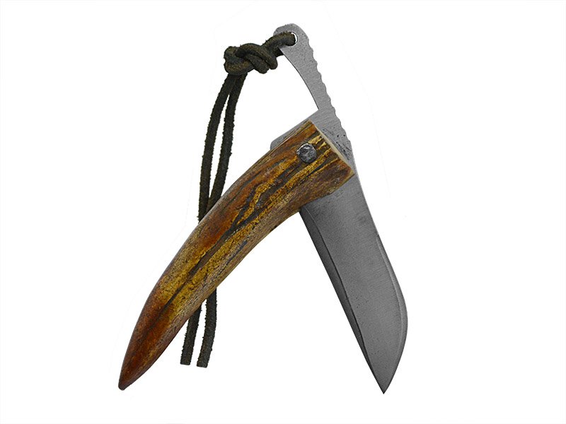 Adelar Filippon Canivete Friction Folder para colecionador em aço san mai. Empunhadura em chifre de cervo, 16 cm