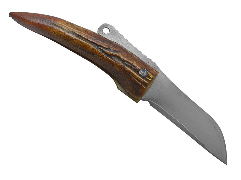 Adelar Filippon Canivete Friction Folder para colecionador em aço san mai. Empunhadura em chifre de cervo, 16 cm