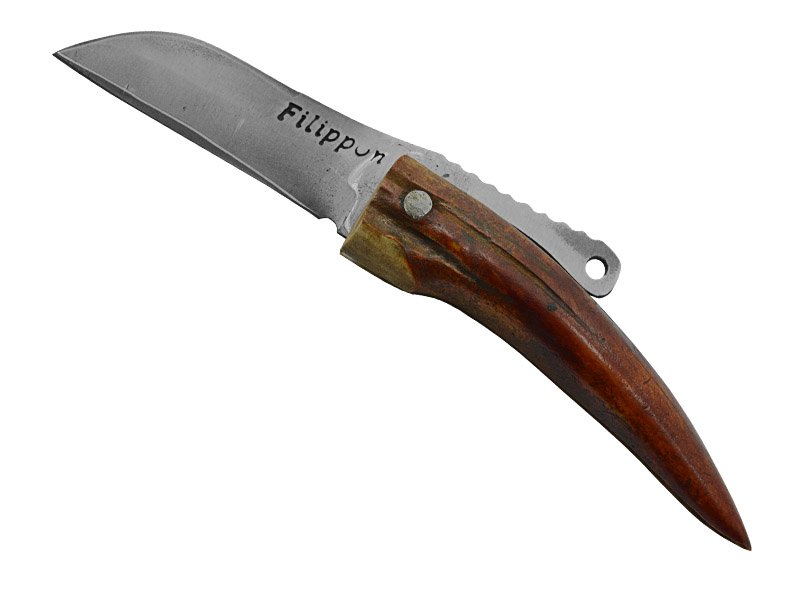 Adelar Filippon Canivete Friction Folder para colecionador em aço san mai. Empunhadura em chifre de cervo, 16 cm