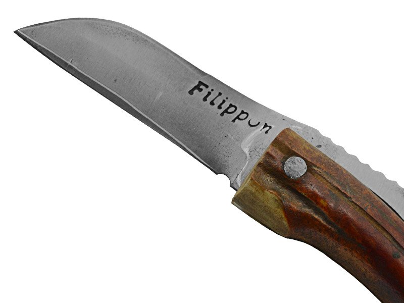 Adelar Filippon Canivete Friction Folder para colecionador em aço san mai. Empunhadura em chifre de cervo, 16 cm