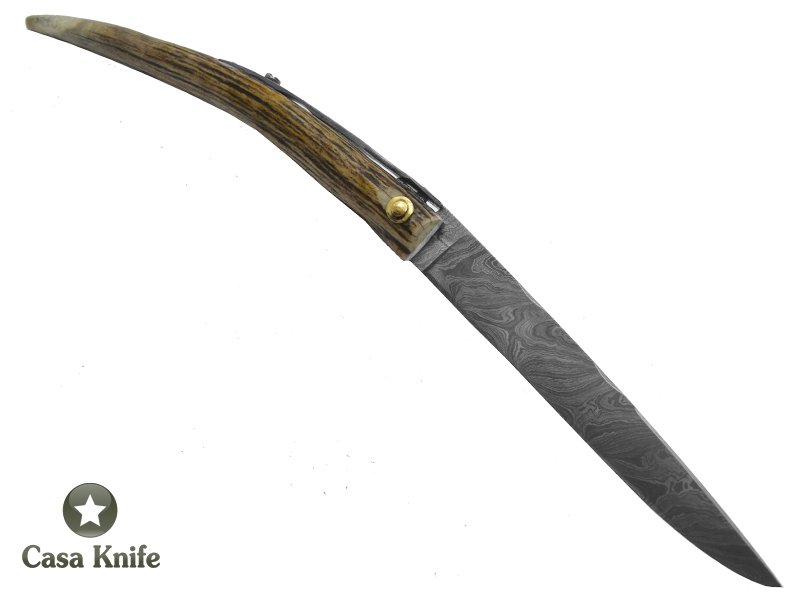 Adelar Filippon Canivete gigante para colecionador em aço damasco com empunhadura em chifre de cervo, 44 cm