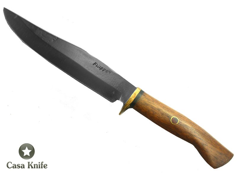 Adelar Filippon faca para colecionador forjada em aço C 75 Fosfatizado, empunhadura em Louro com detalhes em Chifre de Búfalo, 29 cm