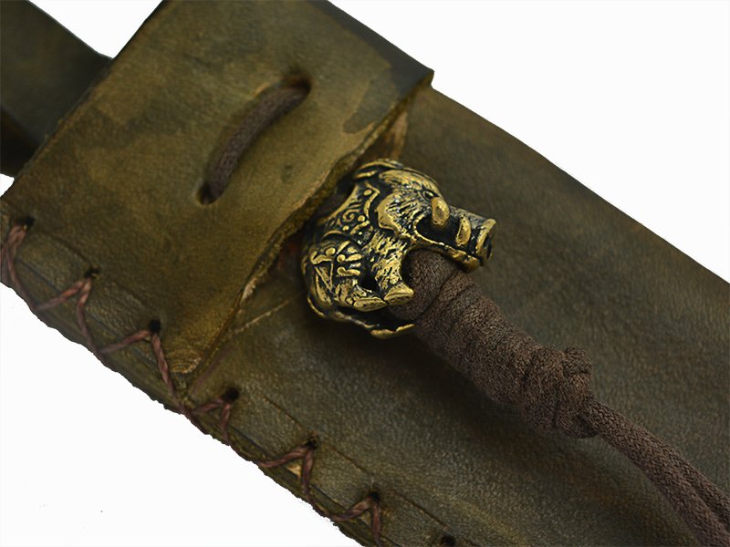 Adelar Filippon faca bowie para colecionador forjada em aço damasco. Empunhadura em canela de boi, 34 cm