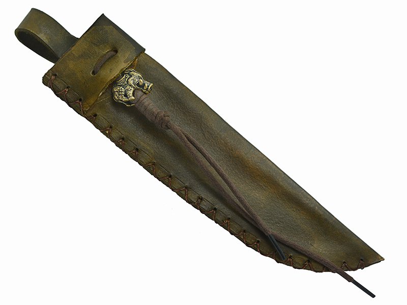 Adelar Filippon faca bowie para colecionador forjada em aço damasco. Empunhadura em canela de boi, 34 cm