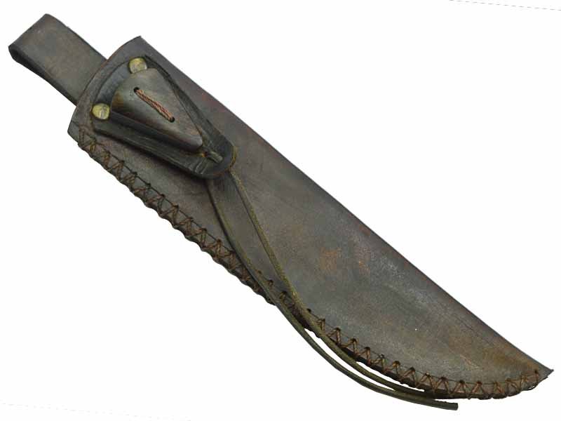 Adelar Filippon faca Bowie para colecionador forjada em Aço Damasco. Empunhadura em cifre de cervo, 36 cm