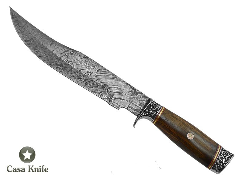 Adelar Filippon faca bowie para colecionador forjada em aço damasco. Empunhadura em madeira de Louro Freijó , 35 cm.