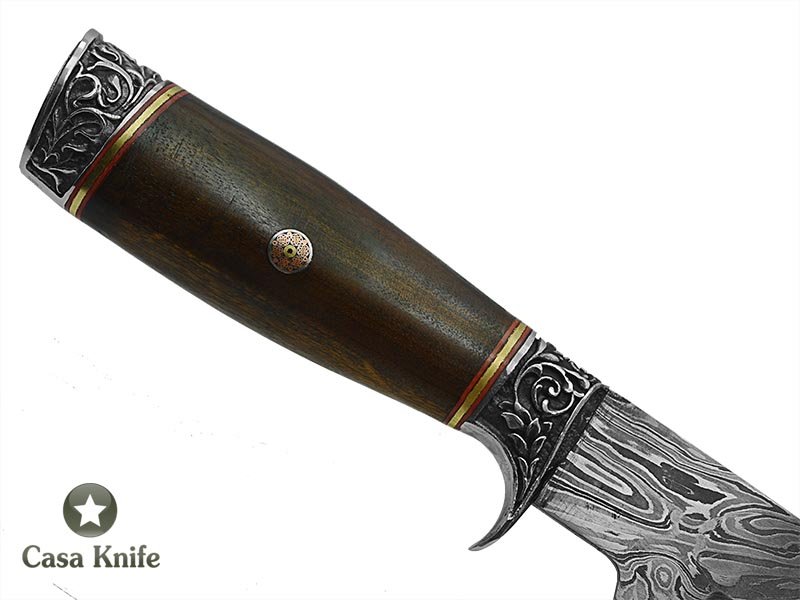 Adelar Filippon faca bowie para colecionador forjada em aço damasco. Empunhadura em madeira de Louro Freijó , 35 cm.
