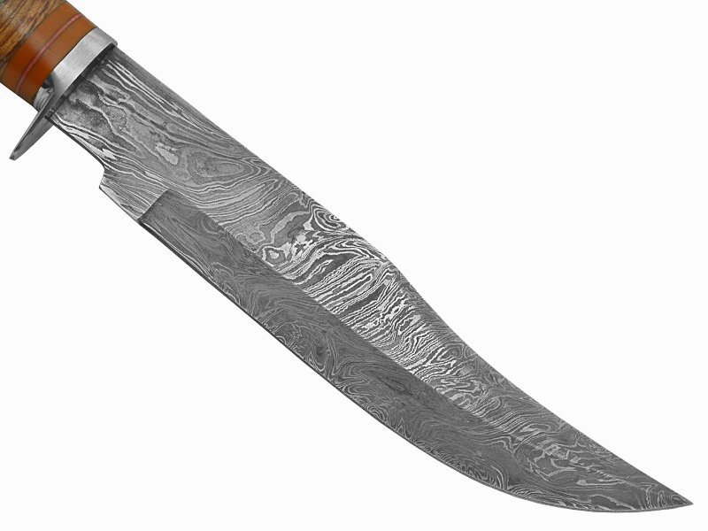 Adelar Filippon faca bowie para colecionador forjada em aço damasco. Empunhadura em osso de boi, 35 cm