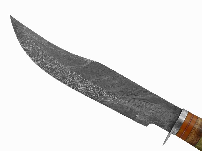 Adelar Filippon faca bowie para colecionador forjada em aço damasco. Empunhadura em osso de boi, 35 cm