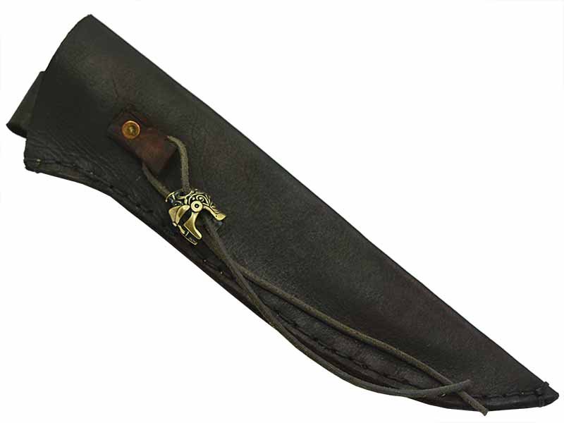 Adelar Filippon faca Bowie para colecionador forjada em Aço Damasco. Empunhadura em Spalted de plátano estabilizado, 35 cm