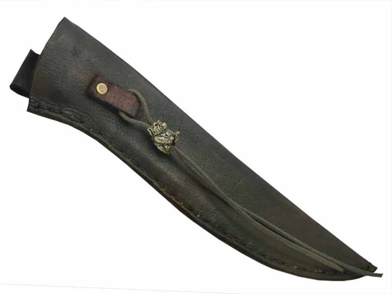 Adelar Filippon faca Bowie para colecionador forjada em Aço Damasco. Empunhadura em Spalted de plátano estabilizado, 34 cm