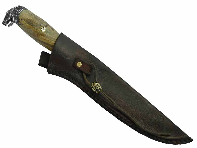 Adelar Filippon faca Bowie para colecionador forjada em Aço Damasco brut forge. Empunhadura em Spalted de plátano estabilizado, 34 cm