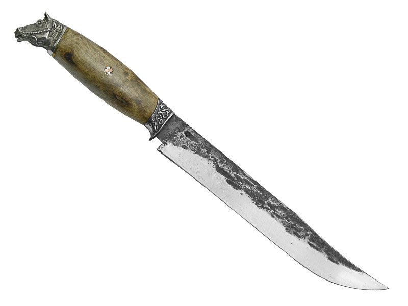 Adelar Filippon faca brüt forge para churrasco, forjada em aço 1075. Empunhadura em Nogueira Européia estabilizada, 38 cm