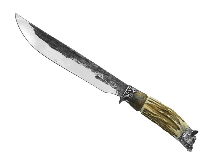 Adelar Filippon faca brüt Forge para churrasco, forjada em aço 5160. Empunhadura em chifre de cervo, 35cm