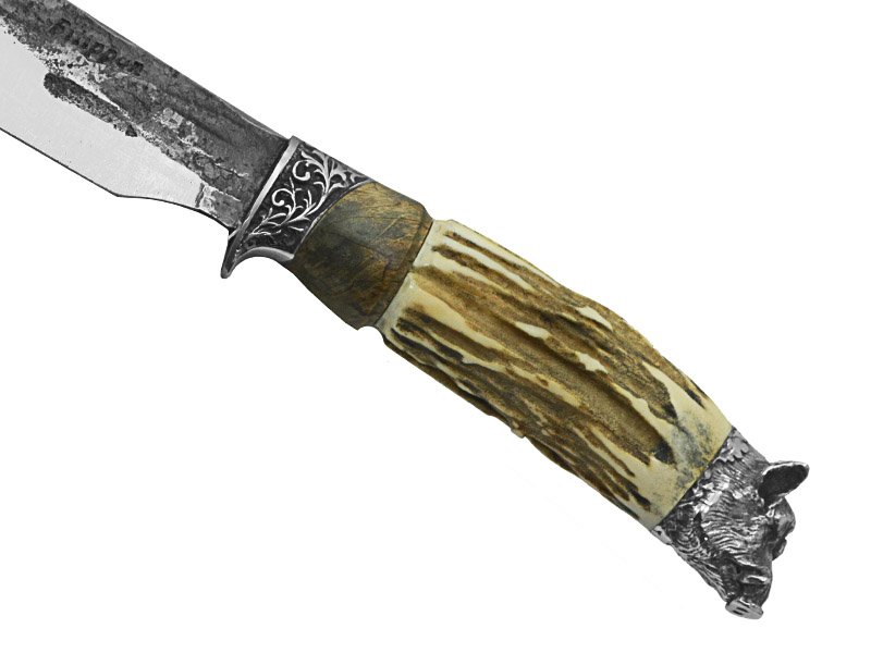 Adelar Filippon faca brüt Forge para churrasco, forjada em aço 5160. Empunhadura em chifre de cervo, 35cm