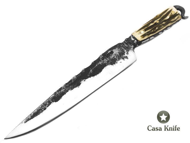 Adelar Filippon faca Brute Forge para colecionador em aço carbono com empunhadura em cervo colorado 37 cm