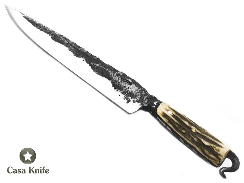 Adelar Filippon faca Brute Forge para colecionador em aço carbono com empunhadura em cervo colorado 37 cm