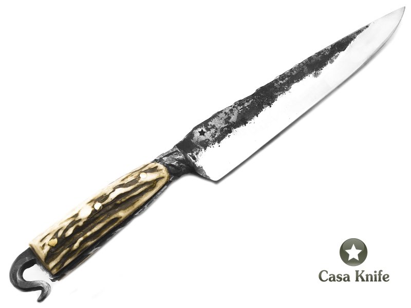 Adelar Filippon faca Brute Forge para colecionador em aço carbono com empunhadura em cervo colorado 37 cm
