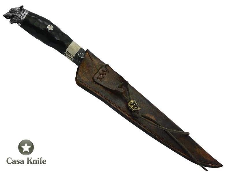 Adelar Filippon faca Cheff Brüt Forge integral para colecionador em aço de Mola de Trem, Empunhadura em Chifre de Búfalo e chifre de cervo , 37 cm