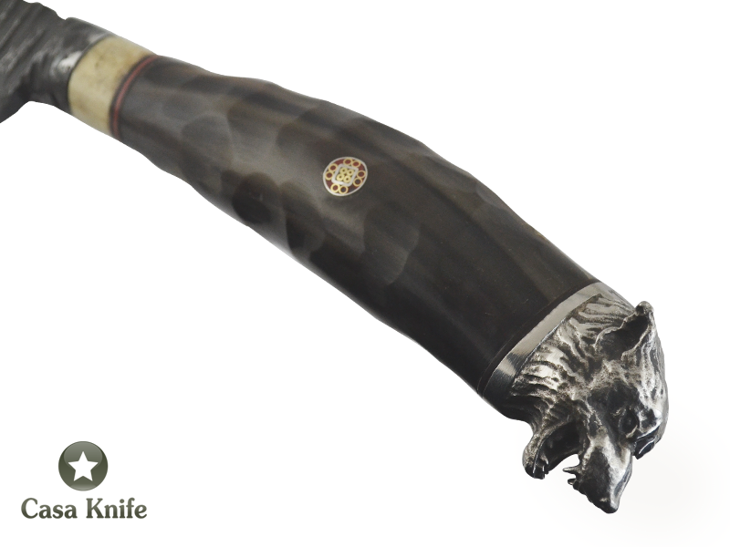 Adelar Filippon faca Cheff Brüt Forge integral para colecionador em aço de Mola de Trem, Empunhadura em Chifre de Búfalo 39cm