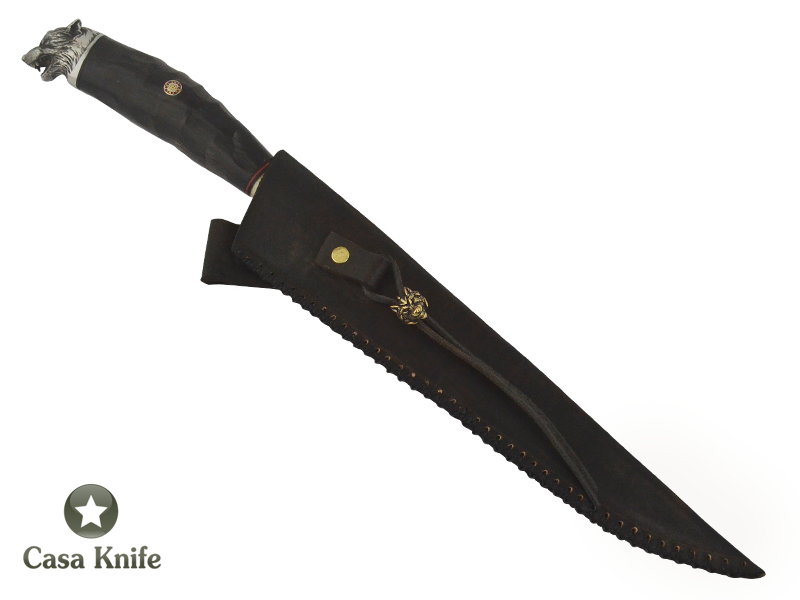 Adelar Filippon faca Cheff Brüt Forge integral para colecionador em aço de Mola de Trem, Empunhadura em Chifre de Búfalo 39cm