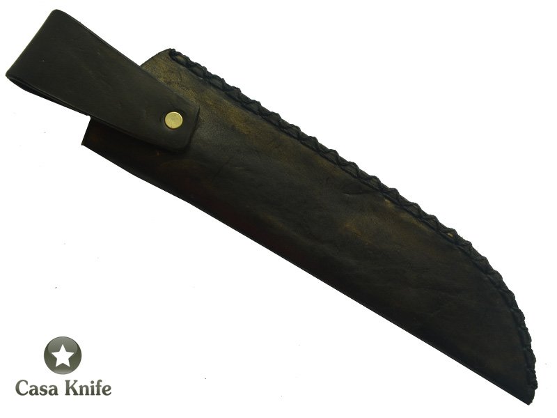 Adelar Filippon faca Cheff para colecionador forjado em aço damasco. Empunhadura em Cipreste estabilizado. 34 cm