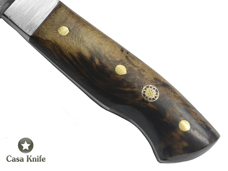 Adelar Filippon Faca Cheff para colecionador forjado em aço damasco, empunhadura em Spalted Platano estabilizado, 32 cm