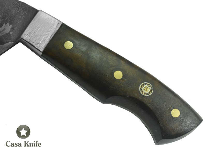 Adelar Filippon Faca Cheff para colecionador forjado em aço damasco, empunhadura em Spalted Platano estabilizado, 32 cm