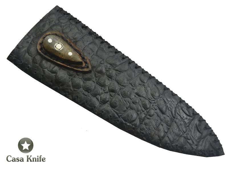 Adelar Filippon Faca Cheff para colecionador forjado em aço damasco, empunhadura em Spalted Platano estabilizado, 32 cm