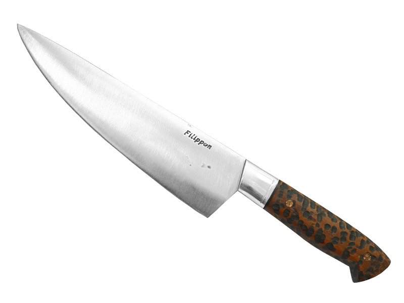 Adelar Filippon faca cheff para colecionador forjado em aço inox. Empunhadura em jatobá escalavrado, 31 cm