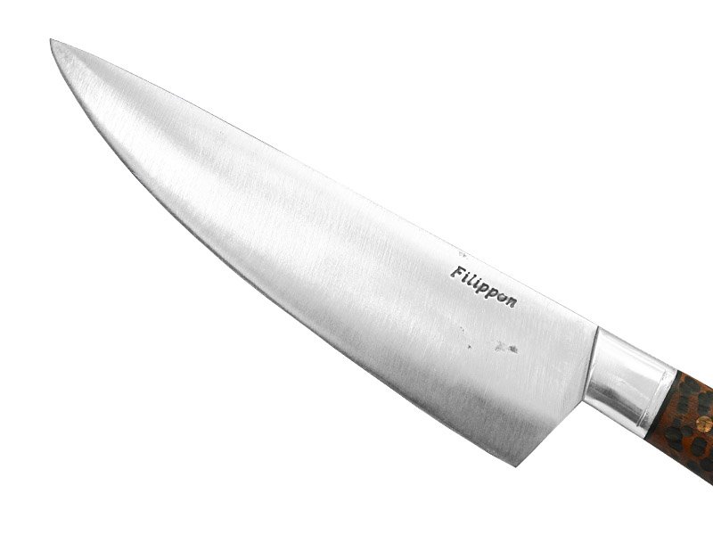 Adelar Filippon faca cheff para colecionador forjado em aço inox. Empunhadura em jatobá escalavrado, 31 cm