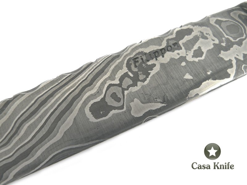 Adelar Filippon Faca em aço damasco para colecionador, com empunhadura em chifre de cervo Axis 31 cm