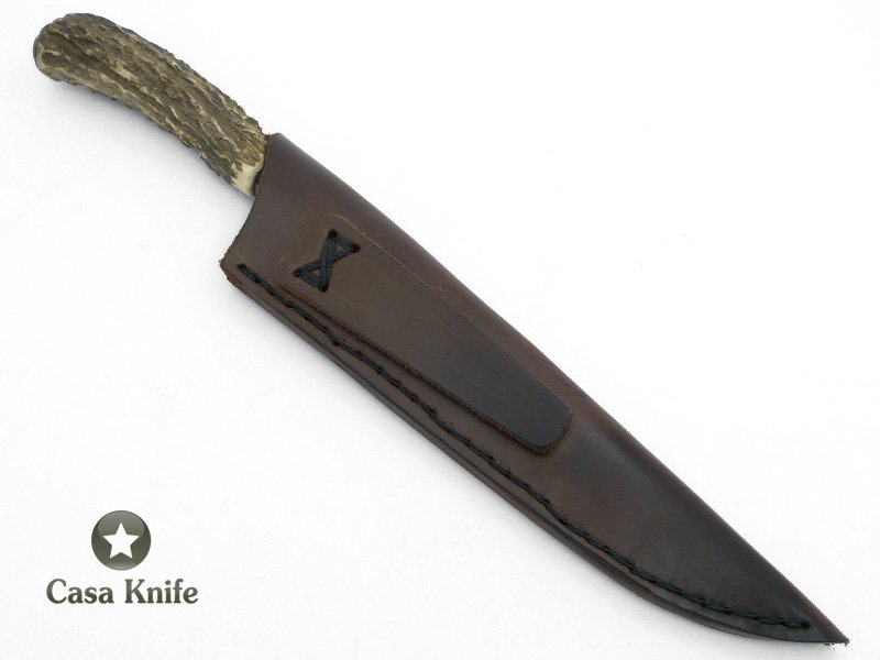 Adelar Filippon Faca em aço damasco para colecionador, com empunhadura em chifre de cervo Axis 31 cm