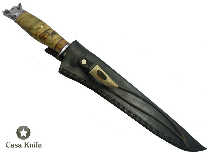 Adelar Filippon Faca Javalizeira para colecionador forjado em aço Damasco 15N20 - 1095 - 58 HCR - 288 camadas. Empunhadura em Spalted Platano, 35 cm