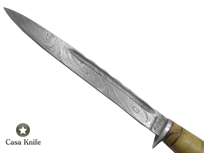 Adelar Filippon Faca Javalizeira para colecionador forjado em aço Damasco 15N20 - 1095 - 58 HCR - 288 camadas. Empunhadura em Spalted Platano, 35 cm