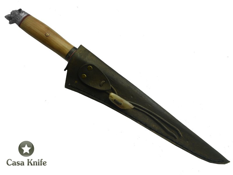 Adelar Filippon faca javalizeira para colecionador forjado em aço 5160. Empunhadura em Cipreste estabilizado, 40 cm
