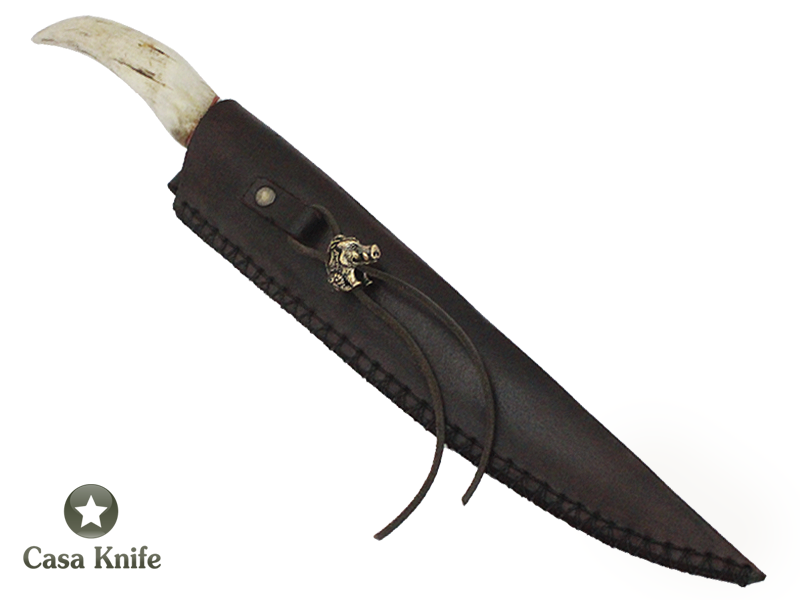 Adelar Filippon Faca Javalizeira para colecionador forjado em Aço San May. Empunhadura em Chifre de Cervo, 35 cm.