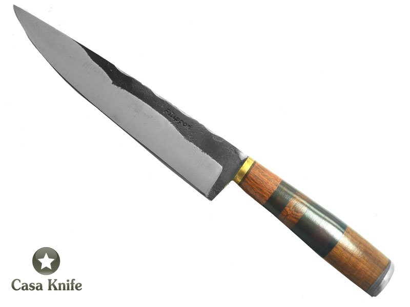 Adelar Filippon Faca para churrasco para colecionador forjada em aço 1070, com empunhadura em Angico, Ébano, Pau - Ferro, Rochinho e Louro, 33 cm